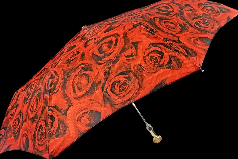 Sale Il Marchesato Ombrello pieghevole romantico con manico in oro placcato oro 24k