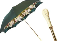 Online Il Marchesato Ombrello verde scuro con rose e manopola crema