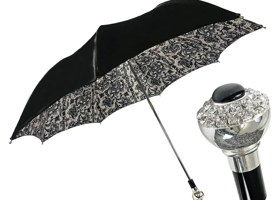Outlet Il Marchesato Pieghevole doppio ombrello a baldacchino con design in pizzo