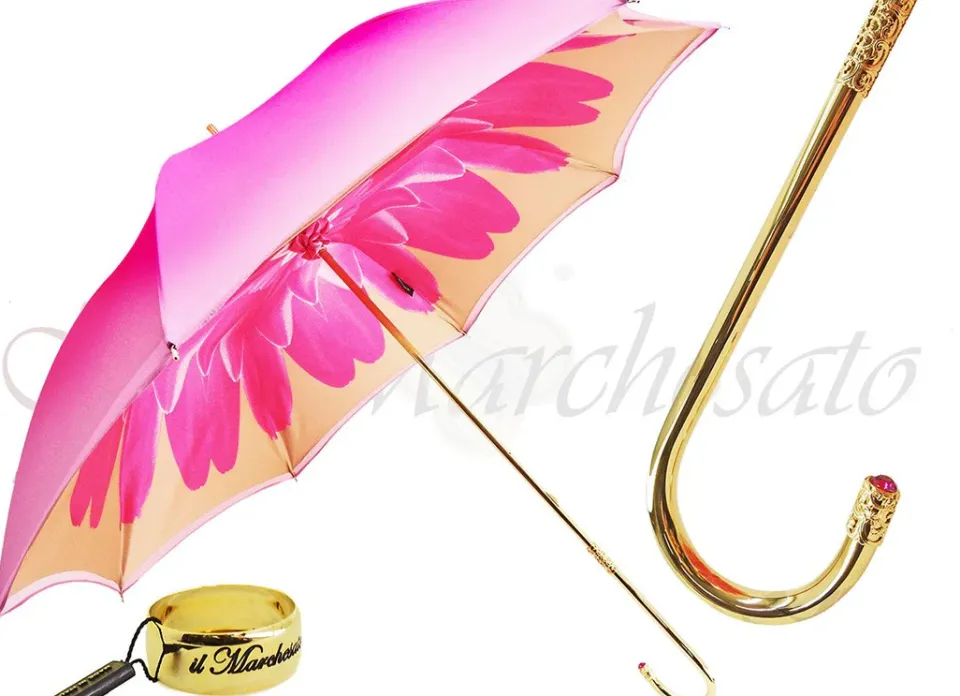 Hot Il Marchesato Pink Dahlia Double Canopy - Luxury Ladies Umbrella Uno dei migliori ombrelli da donna