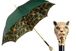 New Il Marchesato Savannah Majesty: Green Umbrella with Striking Leopard Handle