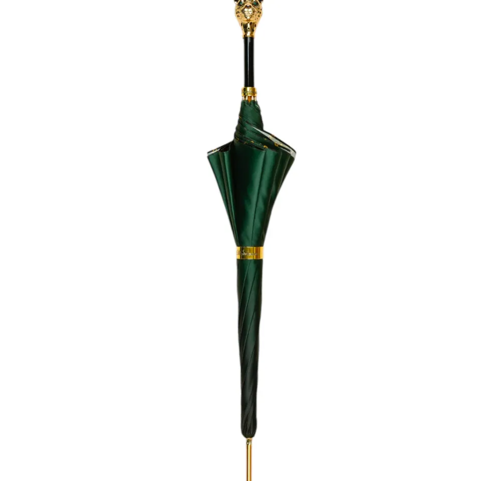New Il Marchesato Savannah Majesty: Green Umbrella with Striking Leopard Handle