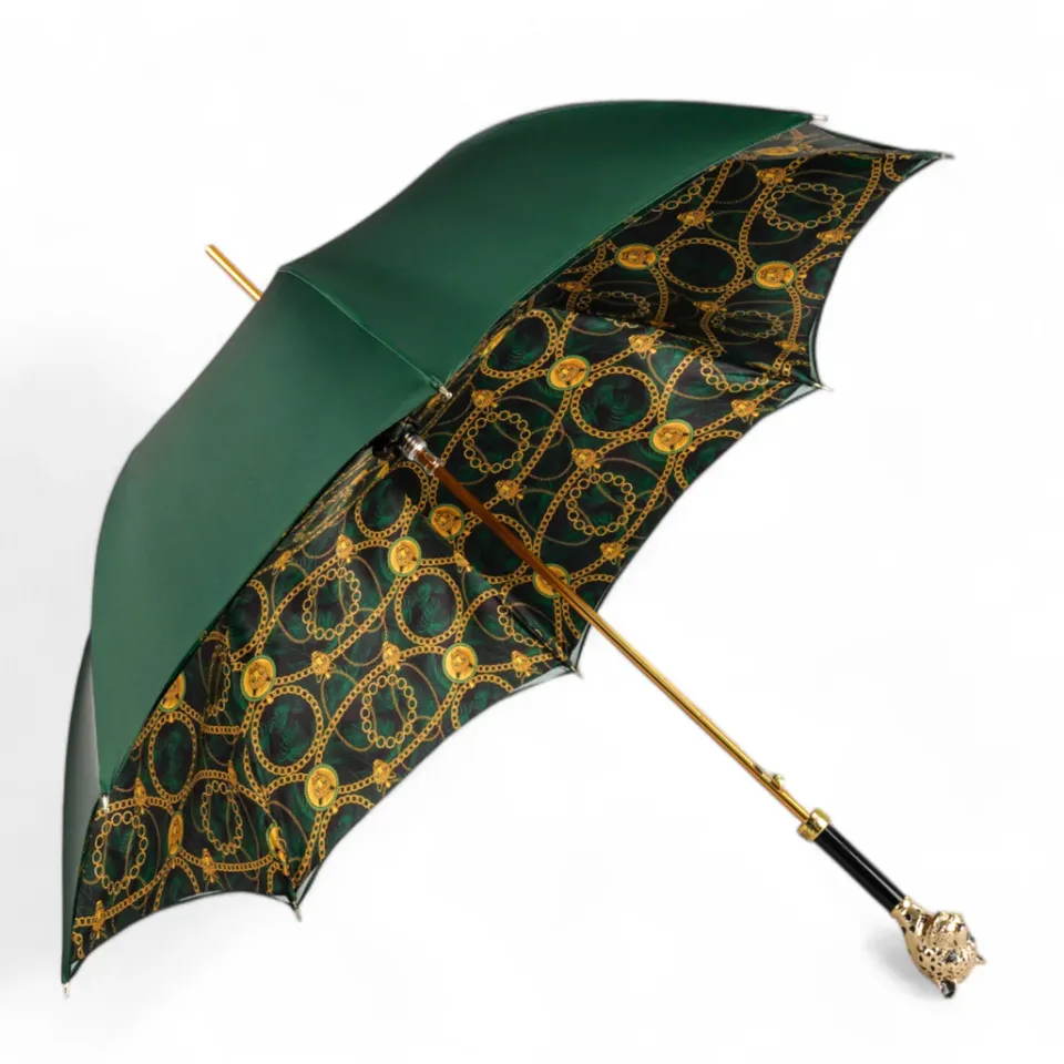 New Il Marchesato Savannah Majesty: Green Umbrella with Striking Leopard Handle