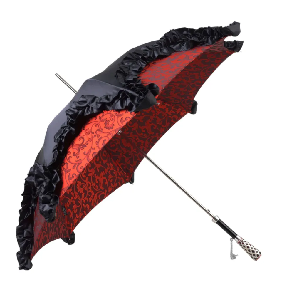 New Il Marchesato Special Edition Umbrella Featuring Black Ruffles and Silver-Plated Acc