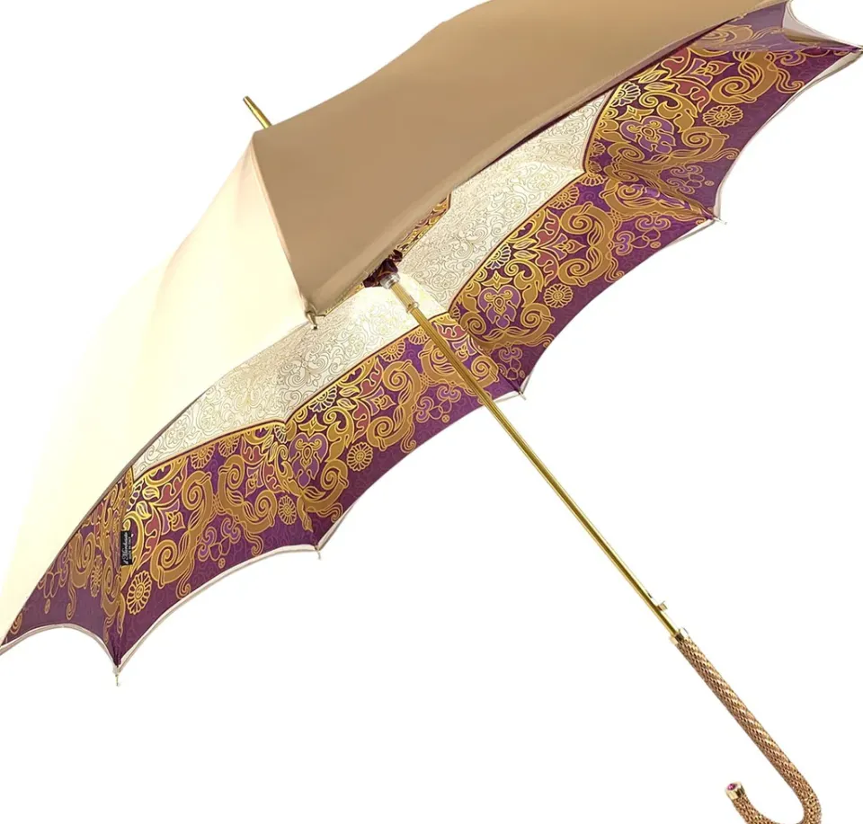 Online Il Marchesato Splendido ombrello color crema con doppio tessuto