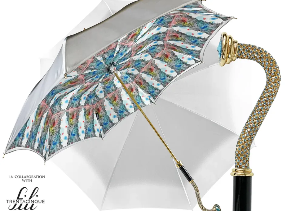 Online Il Marchesato Splendido ombrello grigio con design di anemoni "35fili"