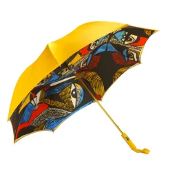 Sale Il Marchesato Umbrella with Painted Canvas Style Fabric - Leather handle