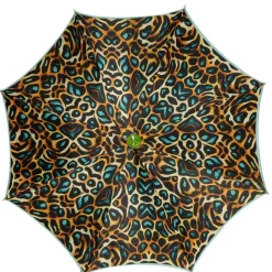 Hot Il Marchesato Wild Elegance: Teal Umbrella with Leopard Print and Green Crystal Hand